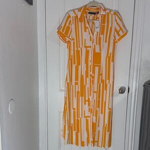 New York & Company Orange and White Patterned Top